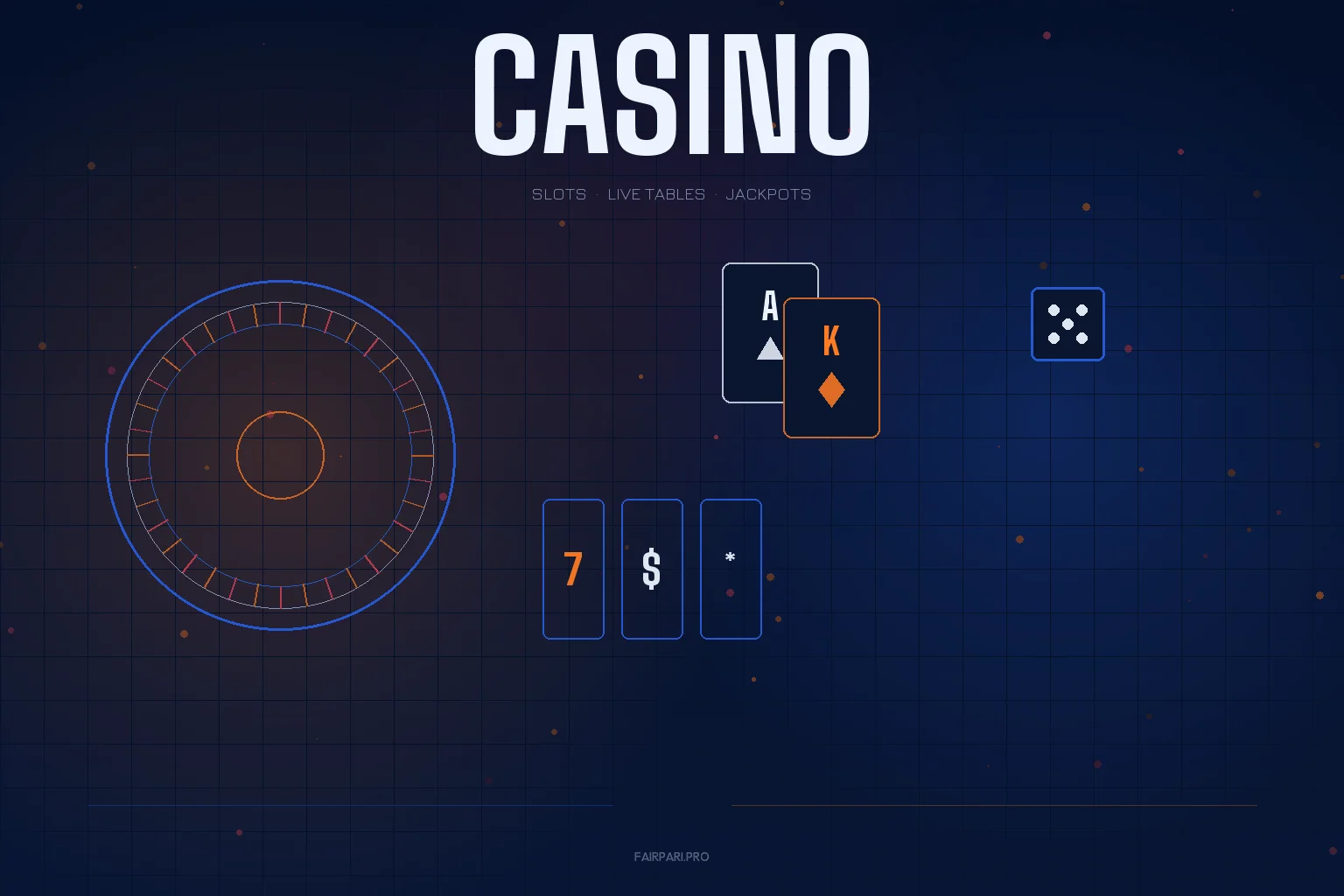 Fairpari casino games featuring slots, roulette, cards and dice